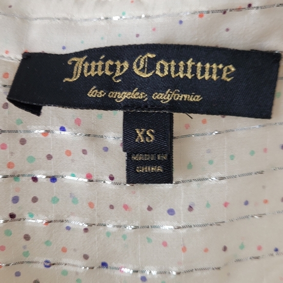 JUICY Couture Silk Button Down Shirt Sheer w Metallic Fiber Pinstripes XS - Picture 10 of 13